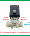 Two Way Solenoid Valve For Breville Espresso Machines 120V 60Hz Replacement Fits BES860XL BES870XL SP0020445 CEME V799VN15PR44 front view with ports.