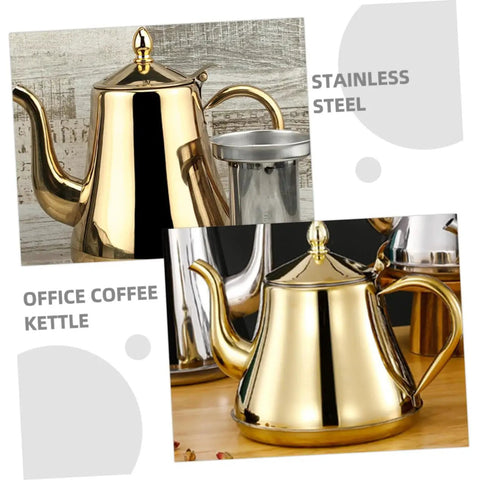 Top Shelf Stainless Steel Kettle With Extended Spout For Smooth Pours Heat Resistant Bottom Works Great On Gas Stove And Induction Cooker Go To Coffee Gear, golden stainless steel kettle with precision spout.