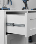 Close-up of Two Way Drawer Slides Side Mount 4 Pack 12.2 Inch Full Extension Ball Bearing Drawer Runners on white cabinet