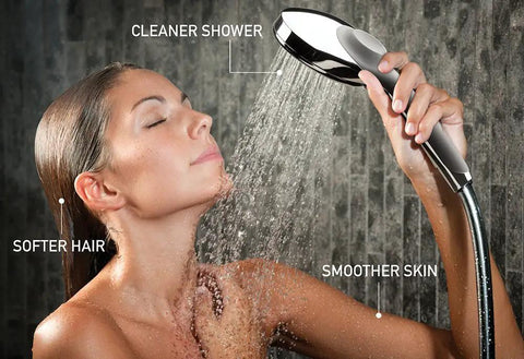 Woman using Handheld Showerhead With Magnetic Dock, Filtered Water For Softer Skin And Hair, 5 Spray Settings, in shower