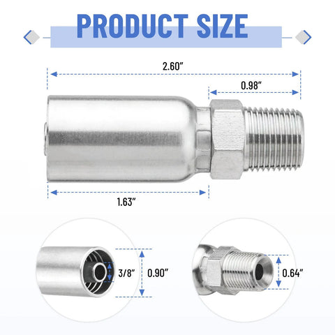 Racewill hydraulic hose fitting, 3/8 in ID to 3/8 in NPTF male, metal with protective cover.