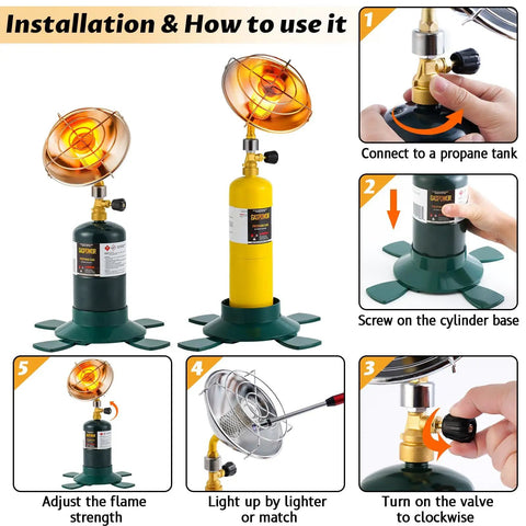 6200BTU Propane Heater With Windproof USB Lighter For Camping And Outdoor Use Portable Gas Heater assembly instructions