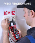 Electrician using Pro Grade True RMS Clamp Meter Multimeter With D Shaped Jaw For AC DC Current And Voltage Auto Range 4000 Counts