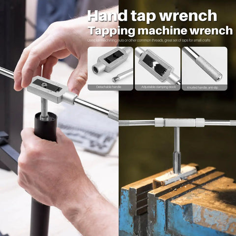 7 Piece HSS Thread Tap Set With Adjustable Tap Wrench, Metric Taps From M3 To M12 For Metal Aluminum Plastic Wood in use