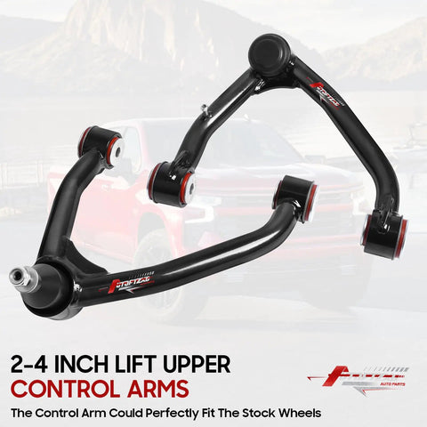 Beefed Up 2-4 Inch Upper Control Arm Front Suspension For 2007-2018 Chevy Silverado 1500 Tahoe Suburban 1500 Avalanche And 2007-2014 GMC Sierra 1500 Yukon Escalade Replacement, black steel