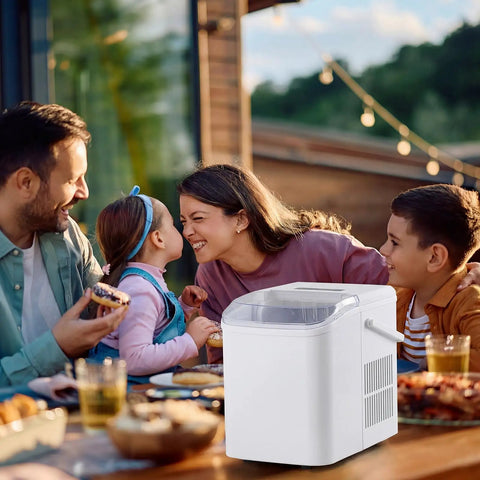 Grab And Go Countertop Ice Maker With Handle Portable Ice Machine on outdoor table with family