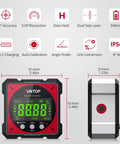 USB Charging Digital Angle Finder With Laser And Magnetic 4 Side Level Gauge Aluminum Box Gear For Precise Angles Zero At Any Angle Pro Gadget Class 2 Laser Output Under 1mW, 61mm red digital inclinometer