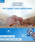 Ultra Quiet Bathroom Exhaust Fan 70 CFM 2.0 Sone With LED Light 4000K 600 Lumens over sleeping child showing low noise