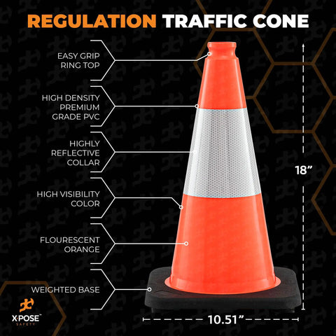 18 Inch Orange Traffic Cones With 6 Inch Collar, 4 Pack Heavy Duty Multipurpose PVC Safety Cones for DOT approval