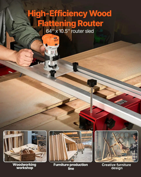 Router Sled For Woodworking Up To 64 Inches With X And Y Axis Adjustable Rails Universal Fit trimming woodworking slab