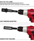 Built Tough 9 Piece Impact Socket Adapter Set For Drill showing use with impact driver adapter and magnetic bit holder