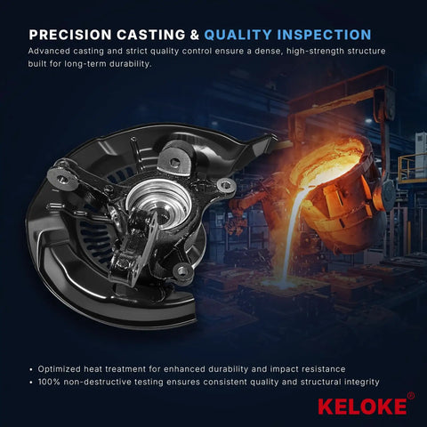 No Sweat Steering Knuckle And Wheel Bearing Hub Assembly Fits Toyota Highlander 2008 To 2017 And Lexus RX350 2010 To 2015 front view showing steel forged design and quality inspection.