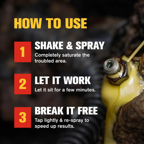 Steps to use Penetrating Oil Spray For Rusted Nuts And Bolts 11 Oz Aerosol Cans 12 Pack