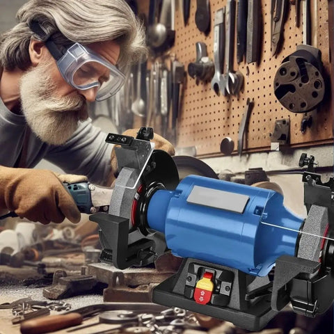 8 Inch Heavy Duty Bench Grinder Packed With A 1 HP Induction Motor And Sealed Bearings For Kickin Low Vibration Performance with user sharpening tools