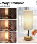 Bedside Lamp With USB A And C Ports And AC Outlet, 3 Way Dimmable Touch Lamp, Linen Fabric Shade showing dimming options