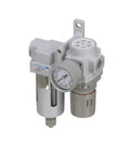 Compressed Air Filter Regulator Combo With 3/8 Inch NPT, Poly Bowl With Guard, Manual Drain, Gauge, And Mounting Bracket