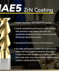 Front view of a gold carbide end mill, 1/4" square-nose, 2-flute with ZrN coating.