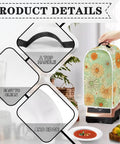 Cute Green Daisy Print Blender Dust Cover With Fingerprint Protection for Stand Mixer or Coffee Maker showing handle and details.
