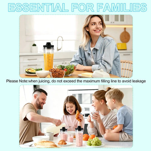 Family enjoying breakfast with 20 Oz Blender Replacement Cups For Personal Nutri-Blender Plus BN301 BN300, filled with smoothies.