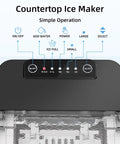 Compact Countertop Ice Maker With One Touch Auto Clean System That Skips The Grunt Work Cools Down Fast And Spits Out Crisp Crystal Clear Ice control panel showing operational buttons.