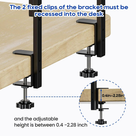 Dope Clamp On Desk Shelf Two Tier Wood Setup For Office Desk And Gaming Accessories 12.5 Inch Tabletop Book Storage Rack clamp detail