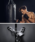Boxer training with punching bag and locked cabinet with 4 Pack 20 Inch Stainless Steel Swing Chains With Carabiners And Spring Snap Links.