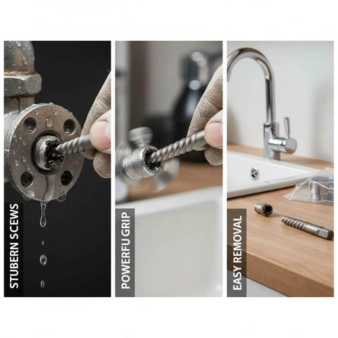 Six Pc Easy Out Screw Extractor Set Helps You Pull Broken Fasteners, Stripped Bolts and Rusty Screws From Faucets Pipes And More With Coarse Teeth Spiral Design Steel Build For Heavy Home Repairs, steel extractor in rusted pipe and faucet removal