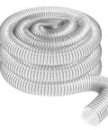 Clear 100mm PVC Bellows Hose For Dust Extraction In The Shop Flexible Corrugated Design Lets You Bend At Any Angle Without Collapsing Or Blocking Airflow See Through Material Reveals Dust Build Up And Keeps Your System Flowing. coiled clear 100mm PVC hose, 2 m, for shop dust extraction