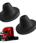Two black rubber rear bumper hood stop cones with center holes for Freightliner Cascadia 2008-2017; 2-pack