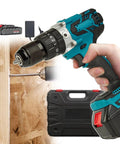 No Sweat Brushless Cordless Drill And Impact Driver Two Gears 0 To 2400 Rpm With Bright LED work light in use on wood