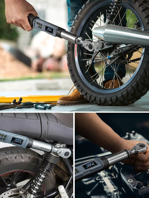 Digital Torque Wrench Three Eighths Inch Drive With Quick Socket Head Change used on motorcycle wheels