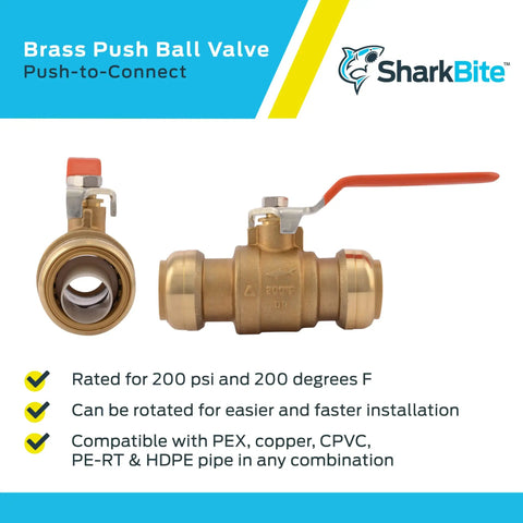 1 Inch Push To Connect Brass Ball Valve For Plumbing Water Shut Off Quick Install Compatible With PEX Copper CPVC PE-RT HDPE