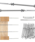 20 Pack 1/8 Inch Cable Railing Heavy Duty Hardware Kit With Hand Swage Threaded Stud Tensioner For 4x4 And 2x2 Wood Or Metal Posts In T316 Stainless Steel Deck Cable Railing System CR39 showing tensioners, wood post, and drill bit