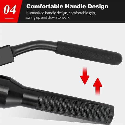 Close-up of Portable Manual Hole Punch Kit's ergonomic handle design with interchangeable dies for steel and metal sheets.