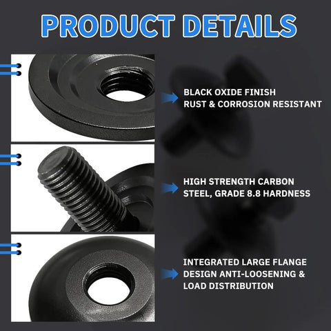 Close-up of 3 Pcs Blade Bolt And Washer Assembly 1 1/4 Inch By 7/16 Inch Thread 20 with black oxide finish and carbon steel