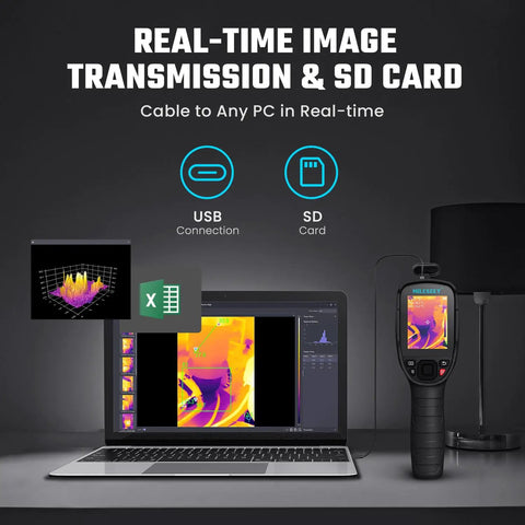 Ultra High Resolution Thermal Imaging Camera With 256x192 Sensor, 50Hz Refresh Rate connected to laptop via USB for data transfer