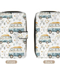 Front and back of Leather RFID Wallet Clutch For Women with Campervan RV style, floral design, built-in mirror, and zipper.