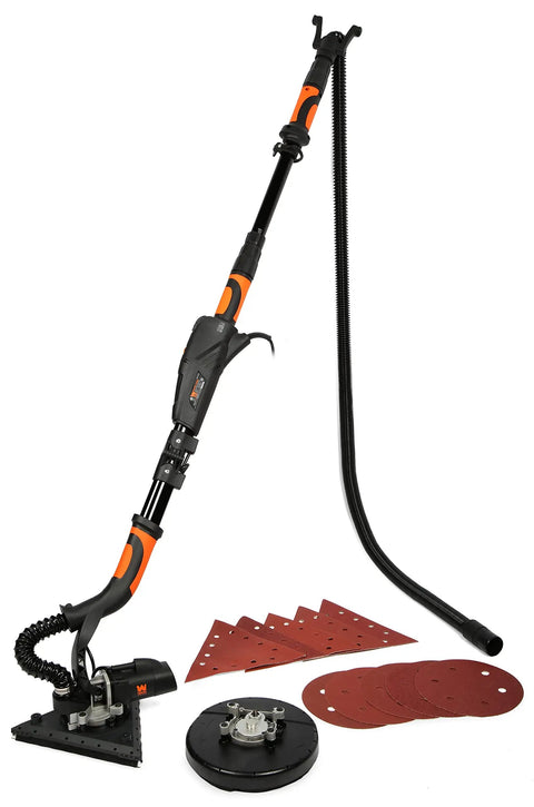 Beefy Heavy Duty 5 Amp 2 In 1 Variable Speed Drywall Sander With Dual Heads 600 To 1500 RPM, triangular and circular heads, black