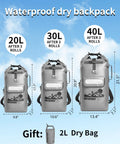 Floating Waterproof Dry Bag Backpack 20L 30L 40L For Kayaking And Epic Outdoor Adventures Heavy Duty 500D Vinyl Coated With Welded Seals