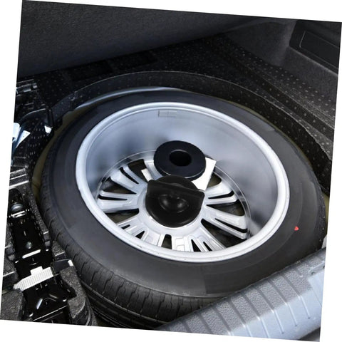 Spare Tire Hold Down Bolt For Cars Easy Install Replacement Retainer Clamp Keeps Your Spare Wheel From Rattling And Bouncing On Rough Roads Versatile Fit For Most Vehicles And SUVs, securing a spare wheel in a car trunk.