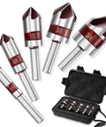 Five Piece Cobalt 5 Flute Countersink Drill Bit Set Heavy Duty M35 82 Degree Chamfer Tool Set For Metal Stainless Steel Copper