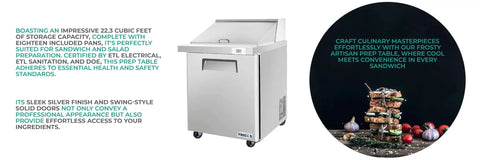 Pro Grade 48.2 Inch 2 Door Refrigerated Sandwich Prep Table With 12 Cubic Feet Cold Storage and sleek silver finish