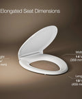 Rutledge Elongated No Slam Toilet Seat With Quiet Close Lid dimensions shown in white finish