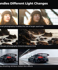 Portrait, landscape, car motion blur examples showing benefits of 82mm Variable ND Filter ND2-ND400 One To Nine Stops With 28 Layer Coatings And Pro Grade AGC Glass From Japan For Ultra Clear Shots Reduced Reflections Smooth Gradients And Cinematic Brightness Control NanoX Series