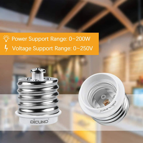 E39 To E26 Light Bulb Socket Adapter No Fuss Mogul E39 To Standard E26 Screw Base Converter 200W Max shown in shop setting