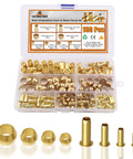 Front view of 160-piece brass compression fittings kit with four sizes in clear plastic case (1/4-1/2 in)