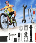 10 Piece Bike Repair Tool Kit for Mountain Biking Pro Grade Cycling Maintenance Set shown with cyclist and tools on background