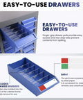 Close-up of Easy-to-Use Drawers on 40 Drawer Nut And Bolt Organizer Cabinet With ABS Drawers and Label Stickers.