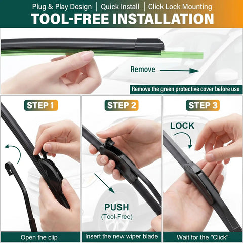 Tool-free installation instructions for Straight Up Windshield Wiper Blades Replacement For Hyundai Palisade 2020 Through 2025.