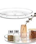 Two Pack Clear Lazy Susan Turntable Organizer For Kitchen Cabinets And Countertops, 10.6 Inch Turntable with spices and jars